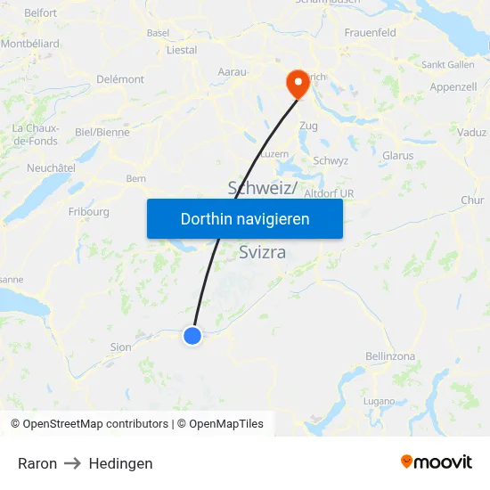 Raron to Hedingen map