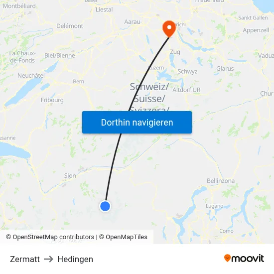 Zermatt to Hedingen map
