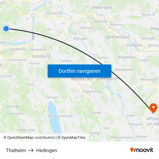 Thalheim to Hedingen map