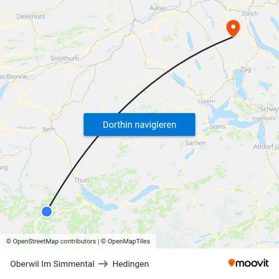 Oberwil Im Simmental to Hedingen map