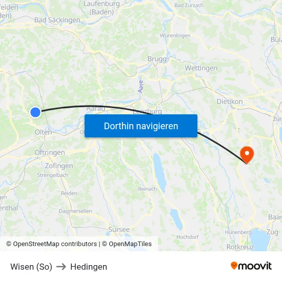 Wisen (So) to Hedingen map