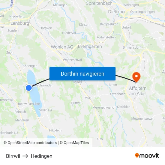 Birrwil to Hedingen map