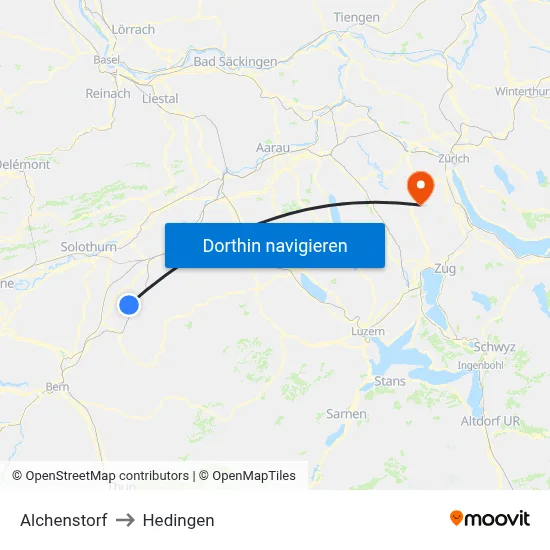 Alchenstorf to Hedingen map