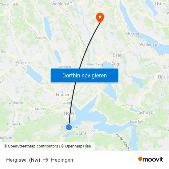 Hergiswil (Nw) to Hedingen map
