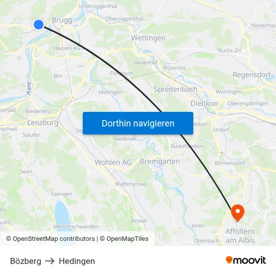 Bözberg to Hedingen map
