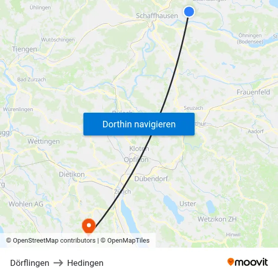 Dörflingen to Hedingen map