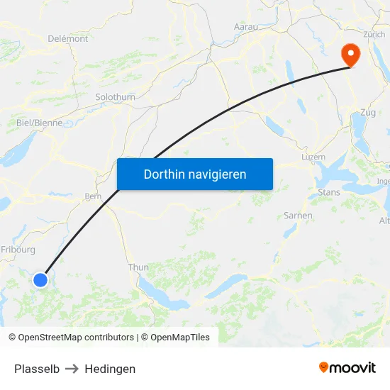 Plasselb to Hedingen map