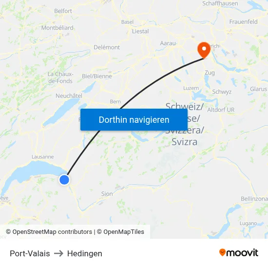 Port-Valais to Hedingen map