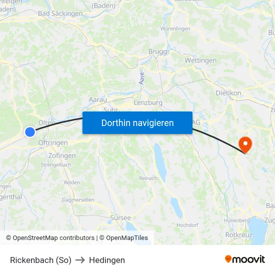 Rickenbach (So) to Hedingen map