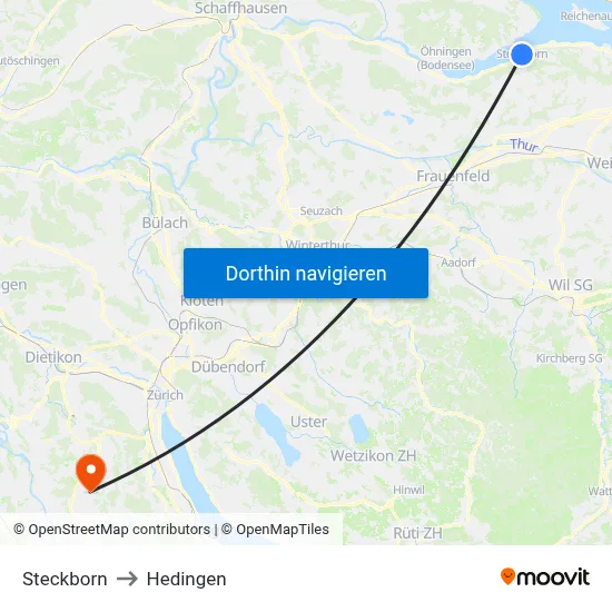 Steckborn to Hedingen map