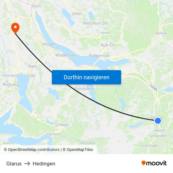 Glarus to Hedingen map