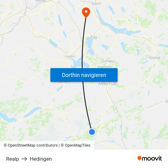 Realp to Hedingen map