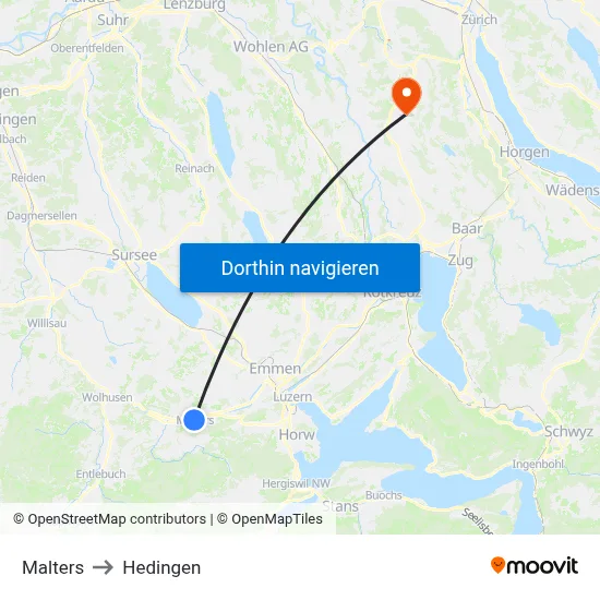 Malters to Hedingen map