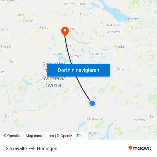 Serravalle to Hedingen map