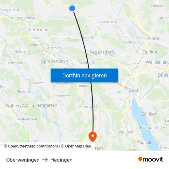 Oberweningen to Hedingen map