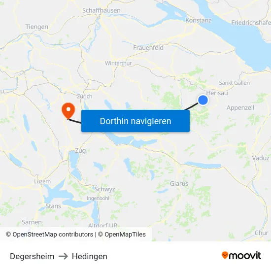Degersheim to Hedingen map