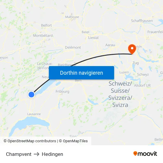 Champvent to Hedingen map