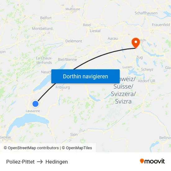 Poliez-Pittet to Hedingen map