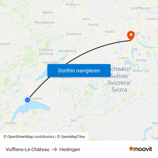 Vufflens-Le-Château to Hedingen map