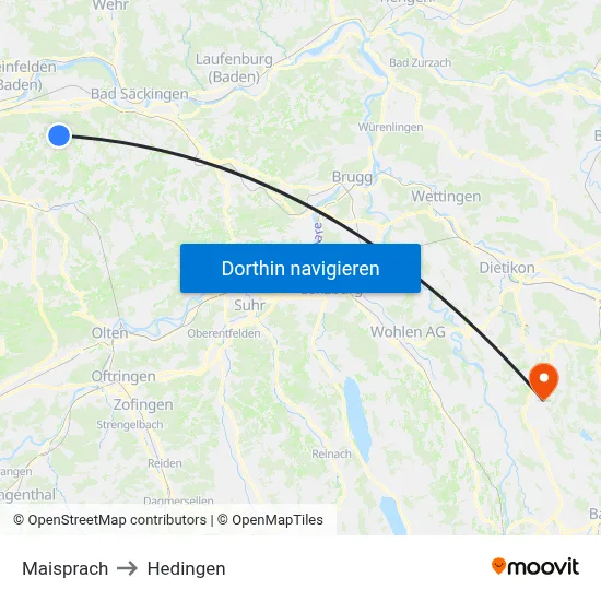 Maisprach to Hedingen map