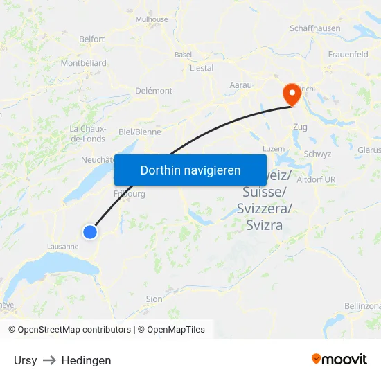 Ursy to Hedingen map