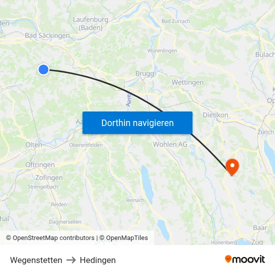 Wegenstetten to Hedingen map