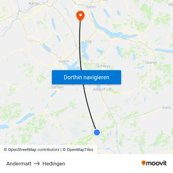 Andermatt to Hedingen map