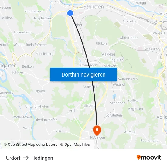 Urdorf to Hedingen map