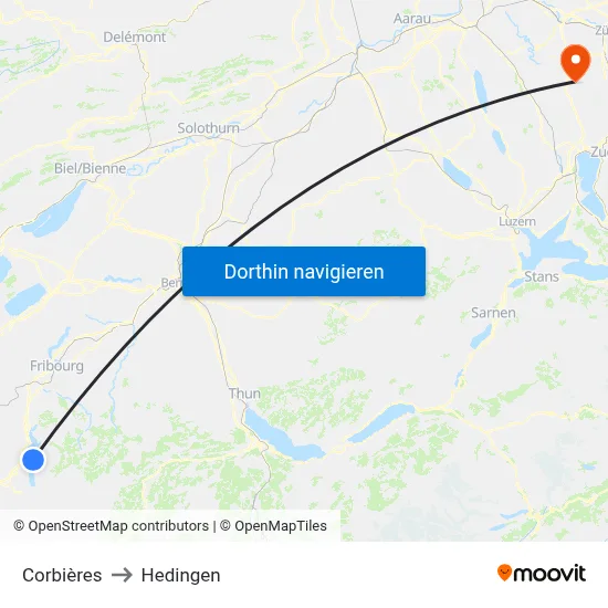 Corbières to Hedingen map