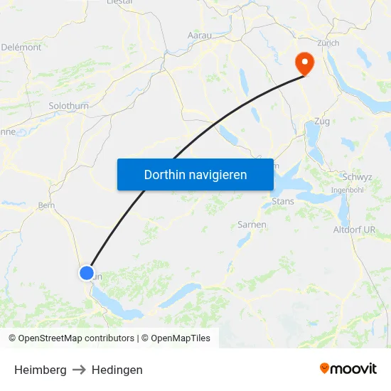Heimberg to Hedingen map