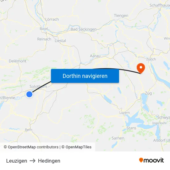 Leuzigen to Hedingen map