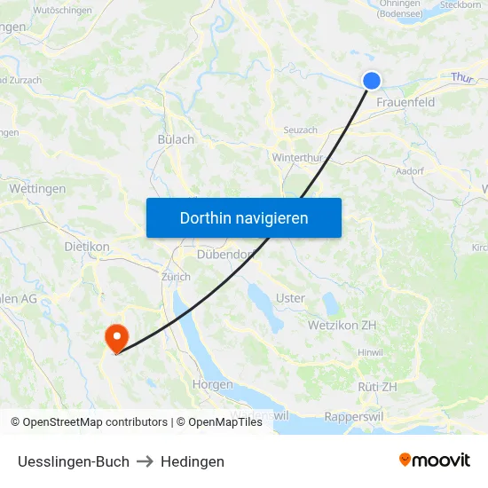 Uesslingen-Buch to Hedingen map