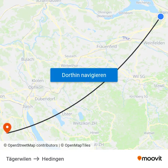 Tägerwilen to Hedingen map