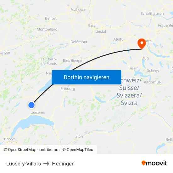 Lussery-Villars to Hedingen map