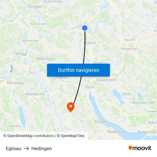 Eglisau to Hedingen map