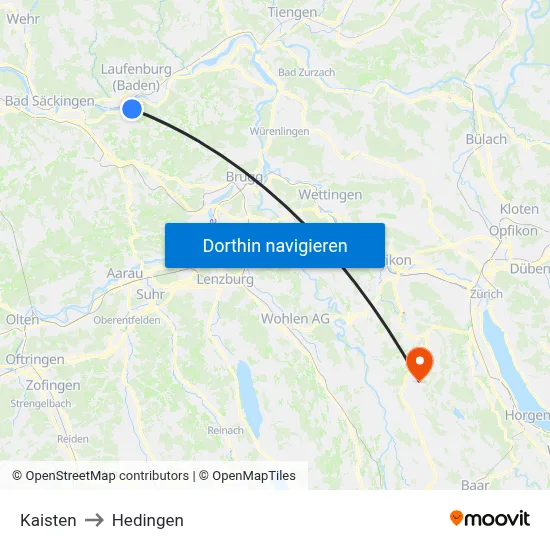 Kaisten to Hedingen map