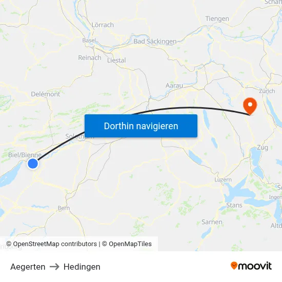 Aegerten to Hedingen map