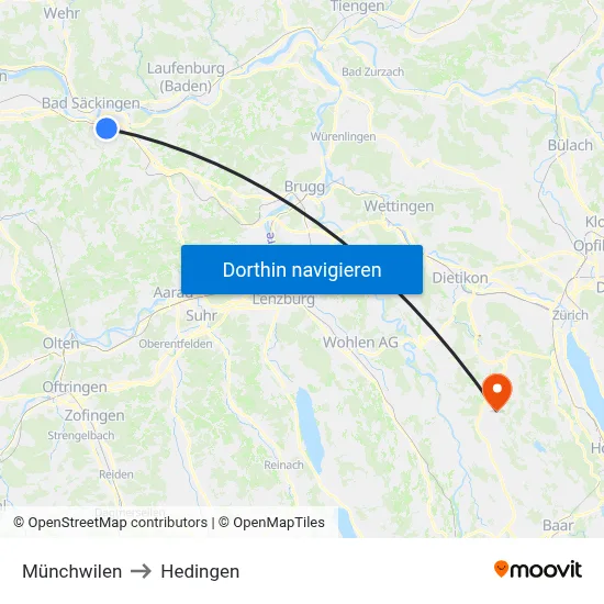 Münchwilen to Hedingen map