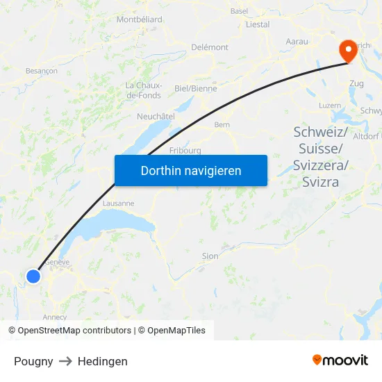 Pougny to Hedingen map