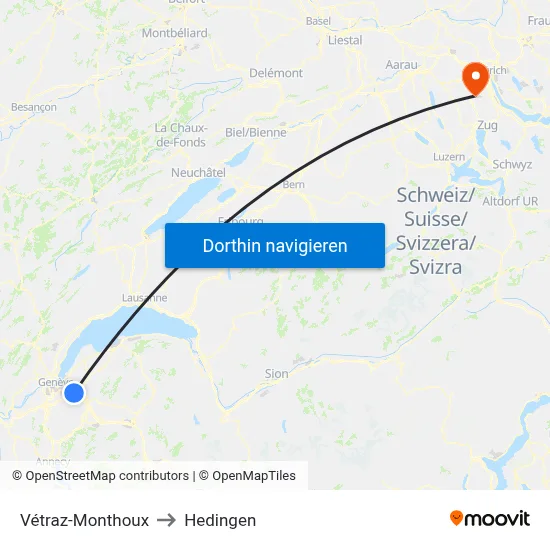 Vétraz-Monthoux to Hedingen map