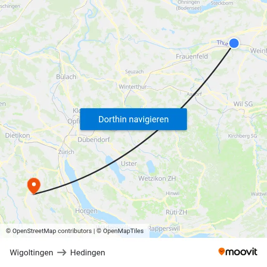 Wigoltingen to Hedingen map