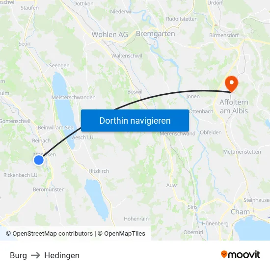 Burg to Hedingen map