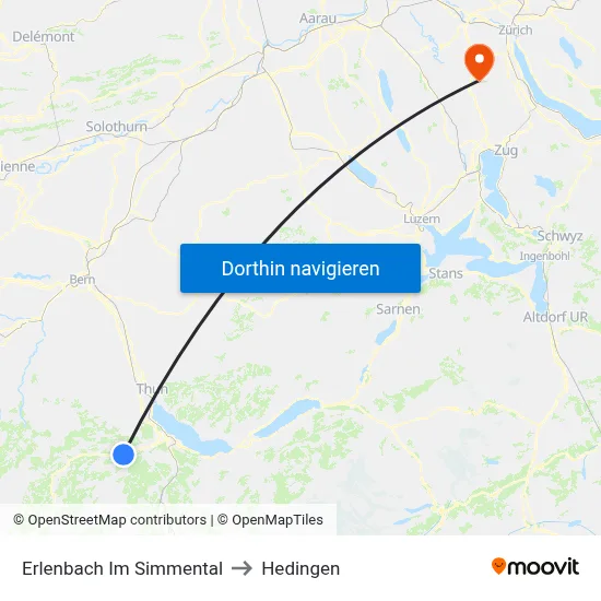 Erlenbach Im Simmental to Hedingen map