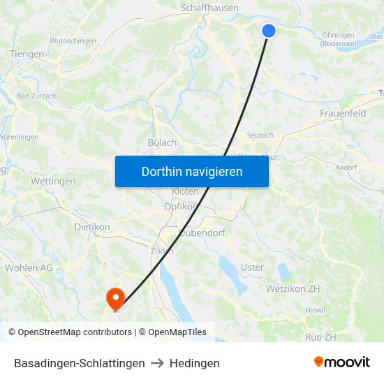 Basadingen-Schlattingen to Hedingen map