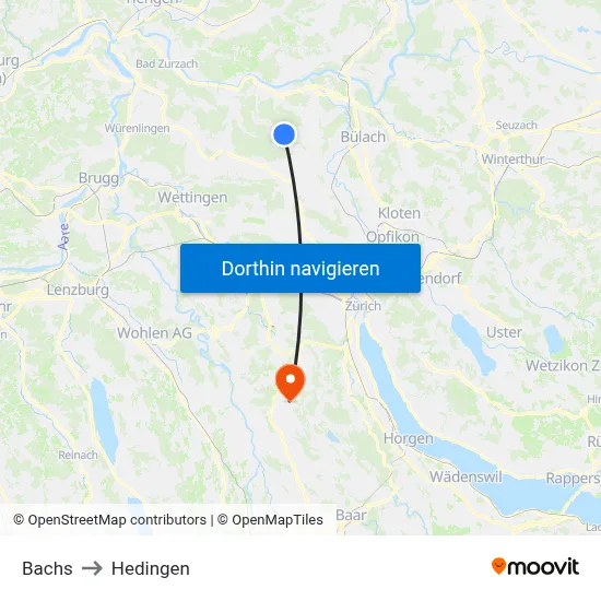 Bachs to Hedingen map