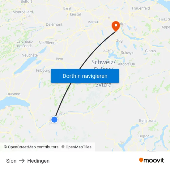 Sion to Hedingen map