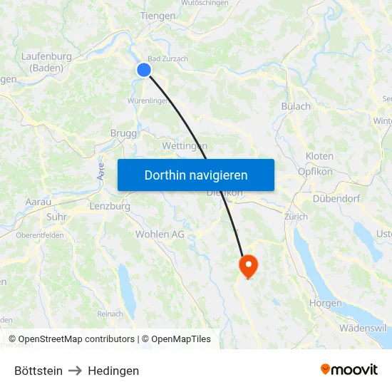 Böttstein to Hedingen map