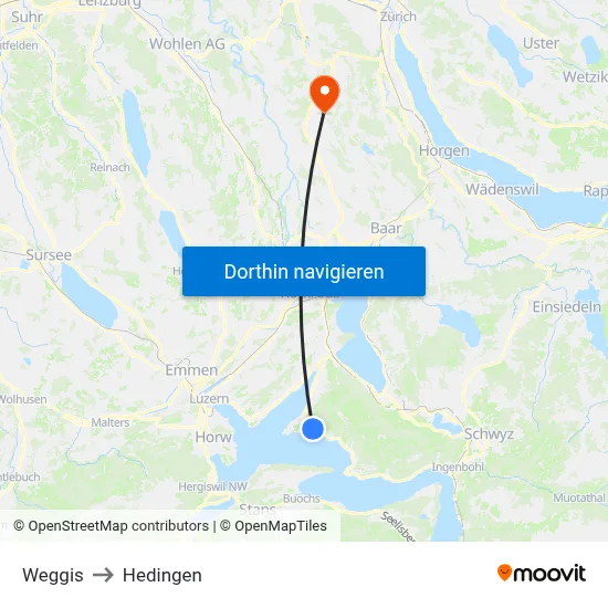 Weggis to Hedingen map