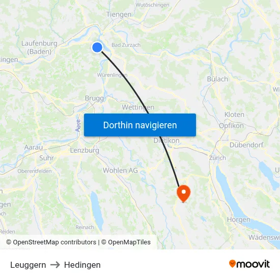 Leuggern to Hedingen map