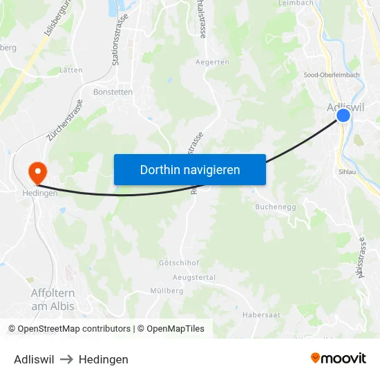 Adliswil to Hedingen map